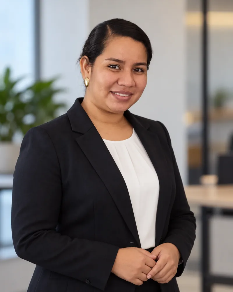 Diana González, profesional en contabilidad, auditoría y finanzas, sonriendo con saco negro